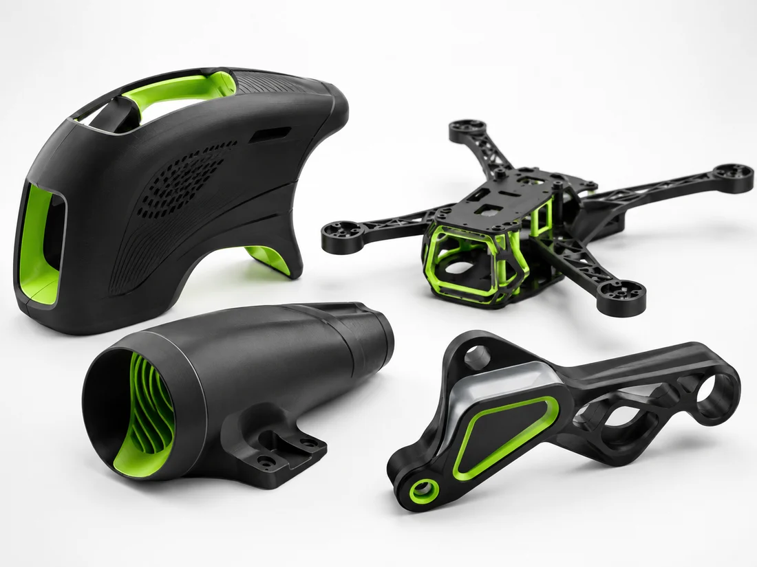 Drone components and housings made with 3D printing